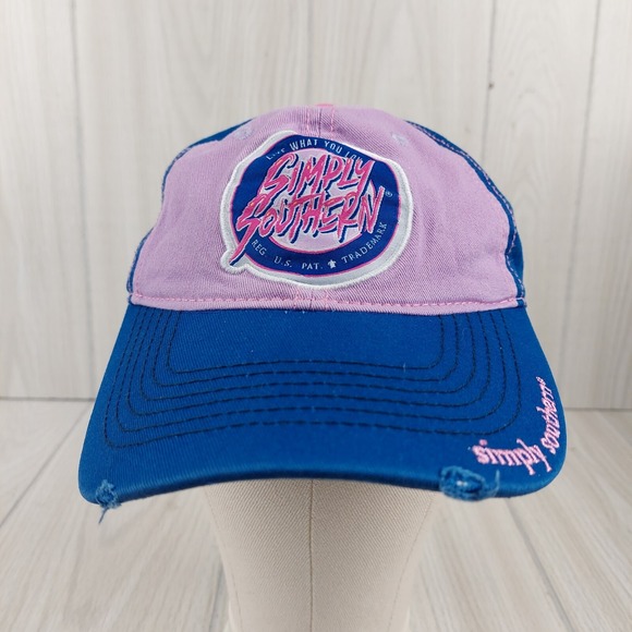 Simply Southern Accessories - Simply‎ Southern Hat Cap Blue Pink Womens Adjustable Strap Size Distressed